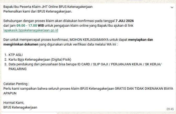 WhatsApp Message from BPJS Officer